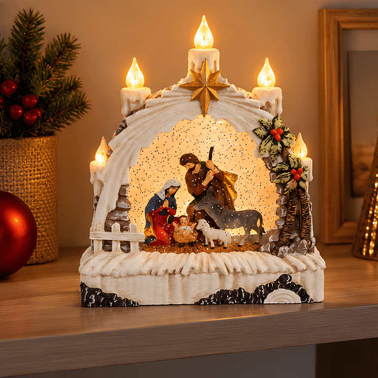 Presépio Natalino Sagrada Família Com Estrela Dourada Para Decoração de Natal