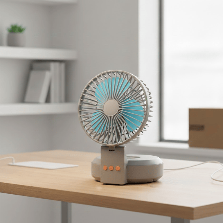 Mini Ventilador Portátil Recarregável Oscilante Com LED