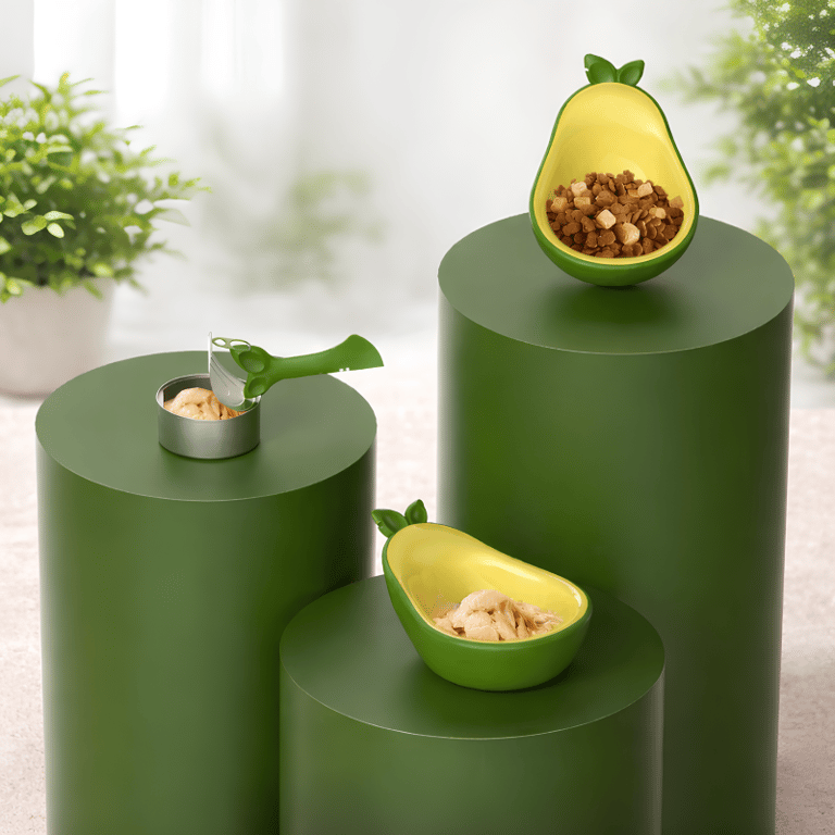 Comedouro Duplo Para Pet Formato Abacate Com Colher Abridor De Lata