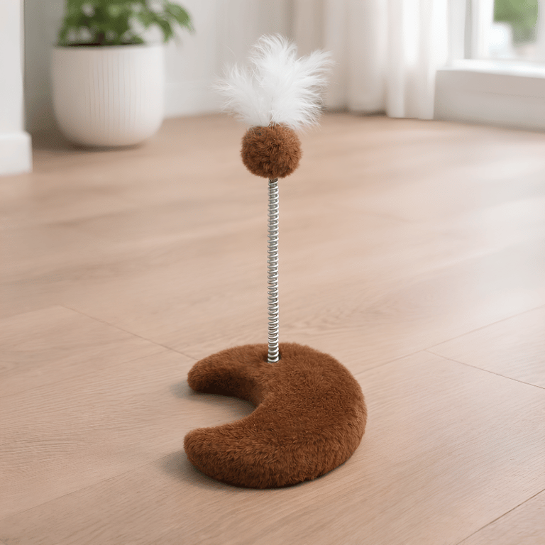 Brinquedo Para Gatos Com Mola E Pena Lua Marrom