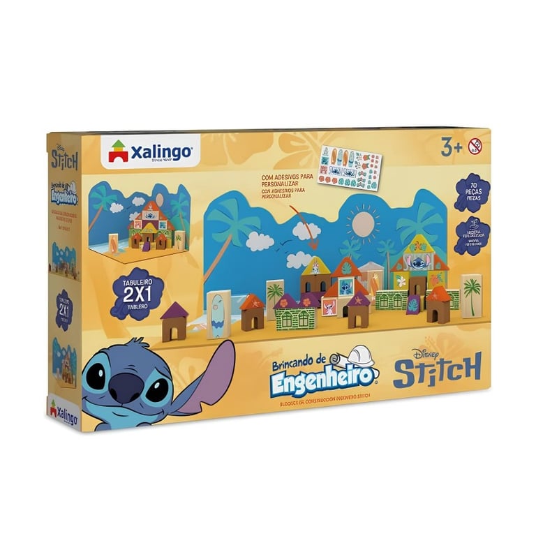 Brincando De Engenheiro Disney Stitch Xalingo 70 Peças Madeira