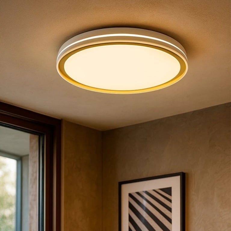 Plafon LED Moderno Dourado e Branco