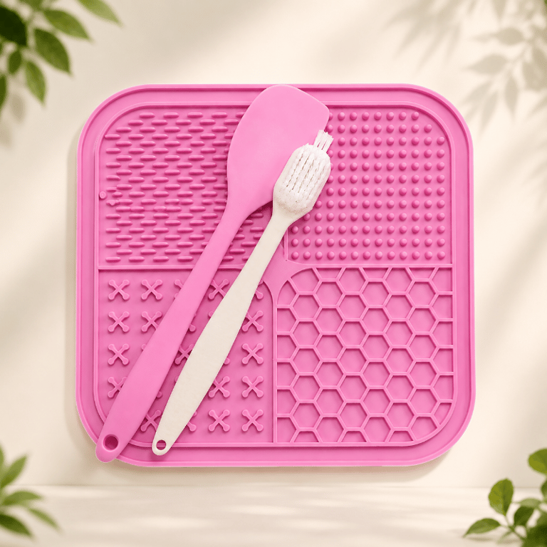 Kit Tapete Lambedor De Silicone Para Pets Com Escova E Espátula