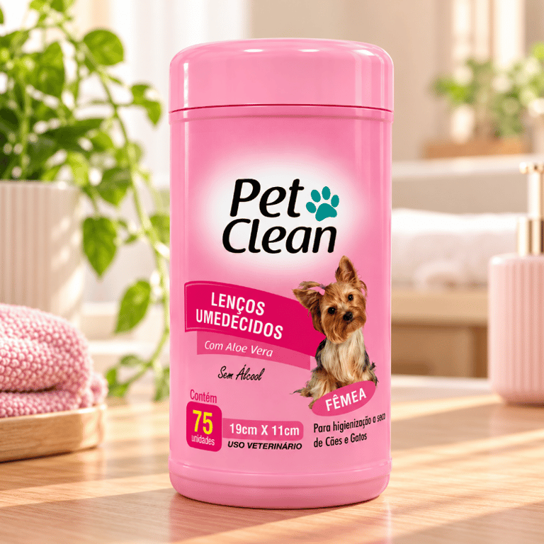 Lenços Umedecidos Para Fêmea Pet Clean Aloe Vera Sem Álcool 75 Unidades