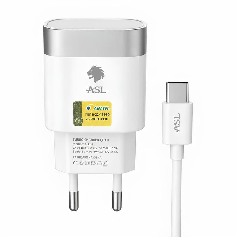 Carregador Rápido QC3.0 Com Cabo Tipo C