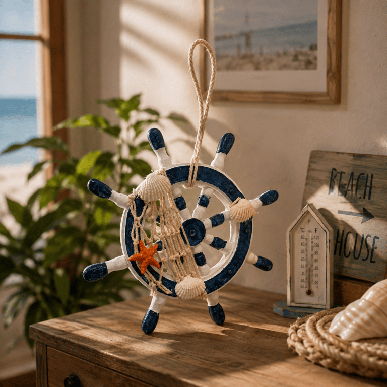 Timão Decorativo Náutico com Conchas, Rede e Estrela do Mar