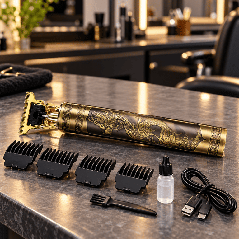 Máquina De Cortar Cabelo E Barba Dragão Profissional Recarregável Com 4 Pentes Lâmina De Aço Inoxidável E Cabo USB