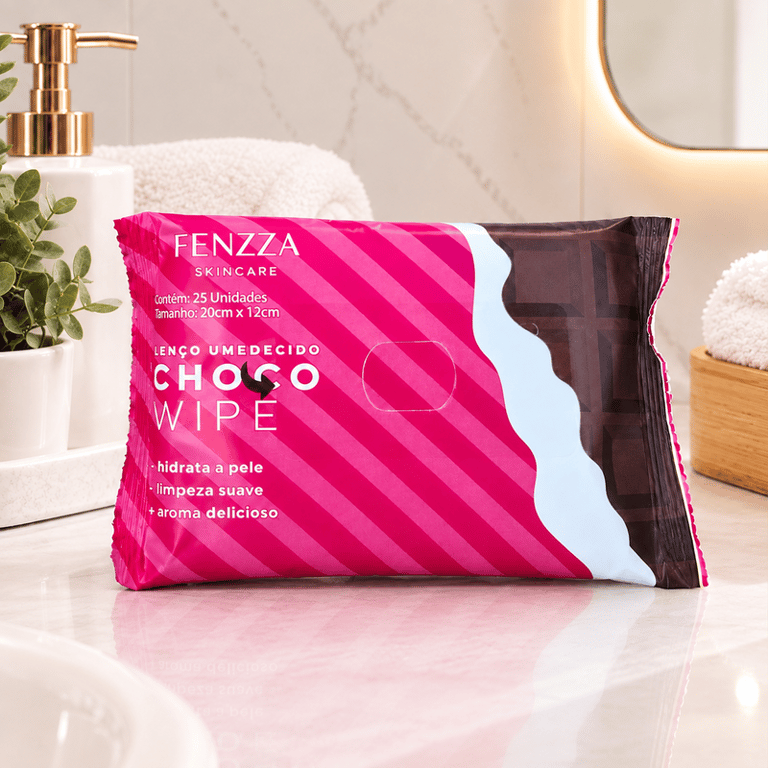 Lenço Umedecido Choco Wipe Fenzza Skincare 25 Unidades