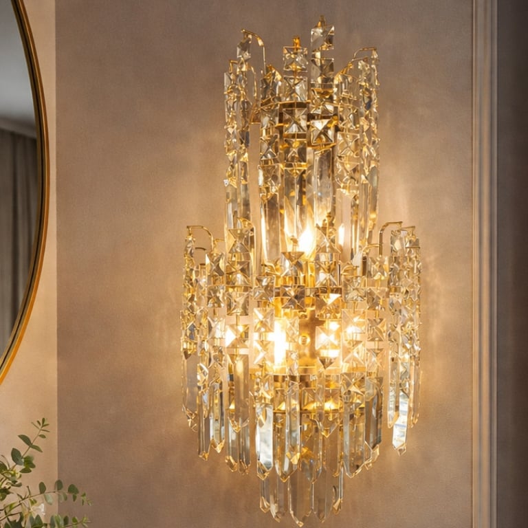 Luminária Arandela de Cristal Luxo Dourada