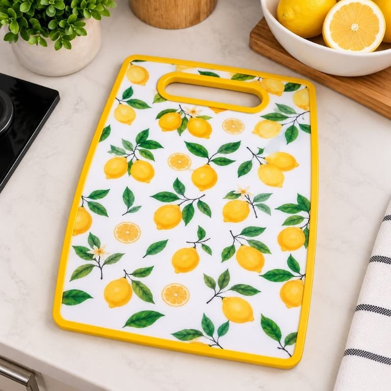 Tábua de Corte Limão Siciliano 37x23 cm em Plástico Resistente com Alça para Cozinha 