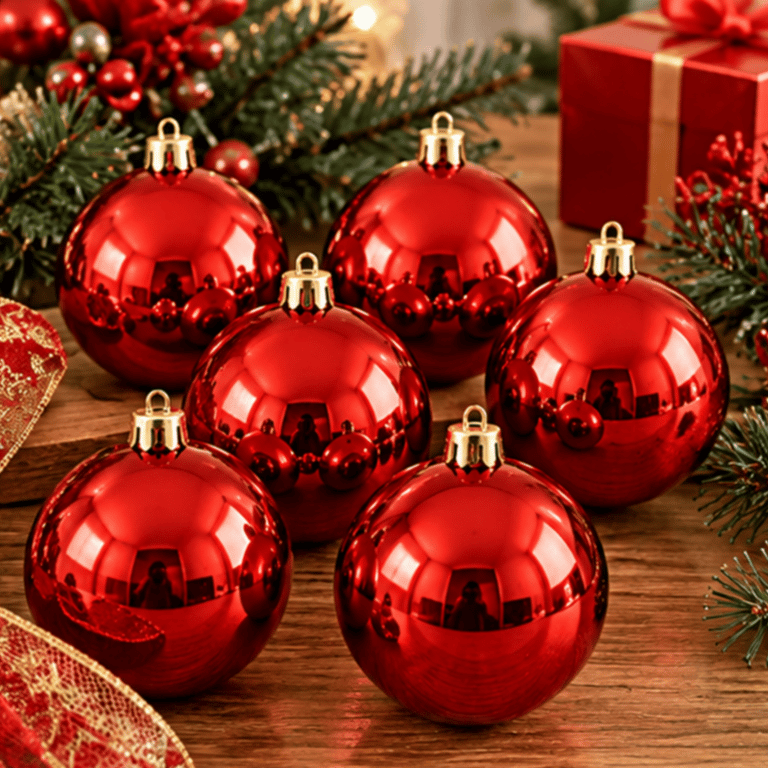 Kit 6 Bolas Natalinas Vermelhas 10cm Brilhantes Para Árvore E Decoração De Natal