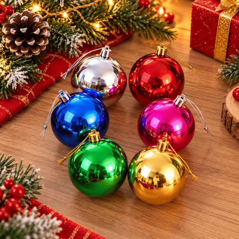 Kit 6 Bolas De Natal Coloridas Brilhantes Para Decoração De Árvore Natalina