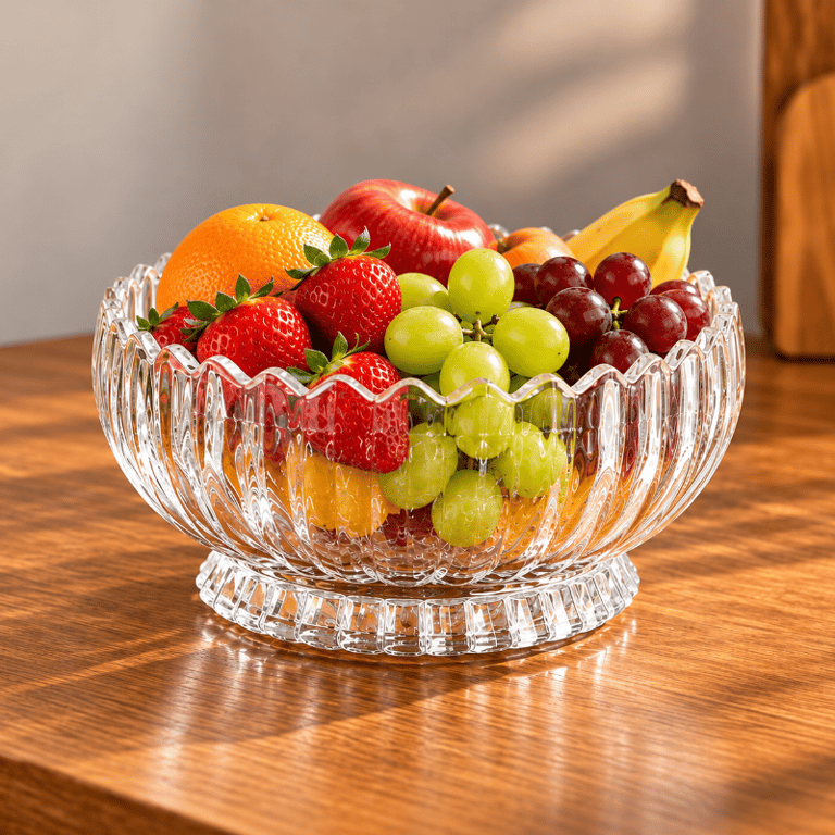 Fruteira Centro de Mesa Vidro Lapidado Transparente 23,3 x 12 cm Com Relevo