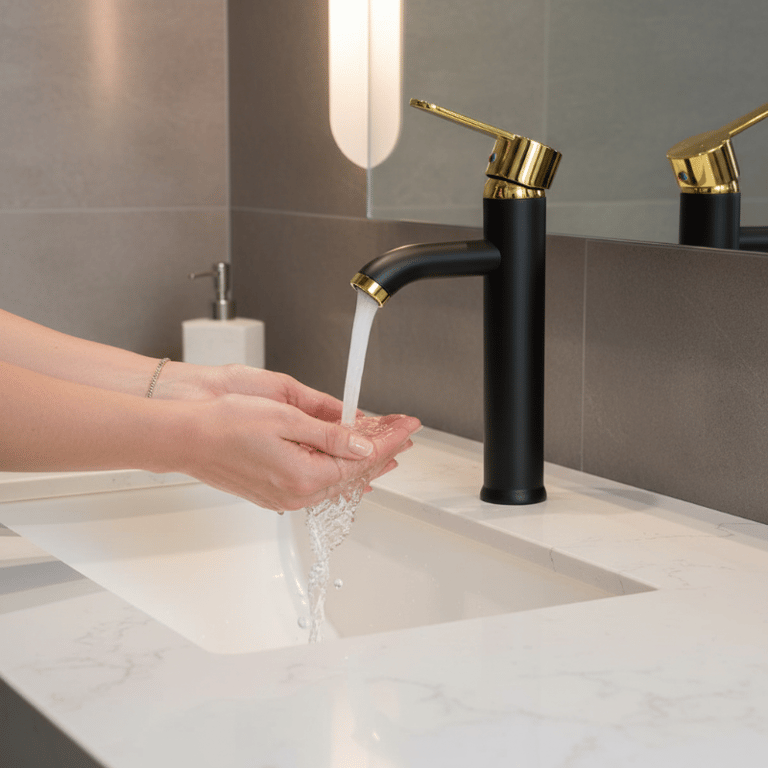 Torneira Gourmet Monocomando Para Cozinha Flexível Preta E Dourada Água Quente E Fria