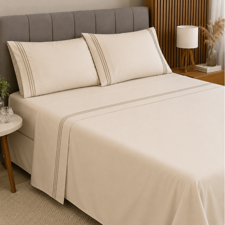 Jogo de Cama Queen 4 Peças Elegante Bordado Diversas Cores