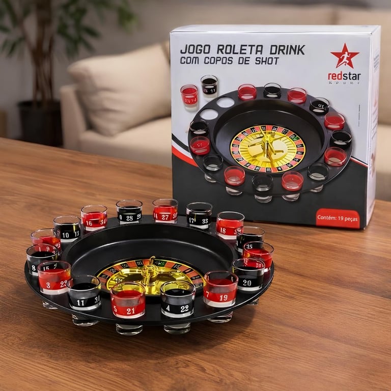 Jogo Roleta Drink Cassino Com 16 Copos Shot De Vidro 