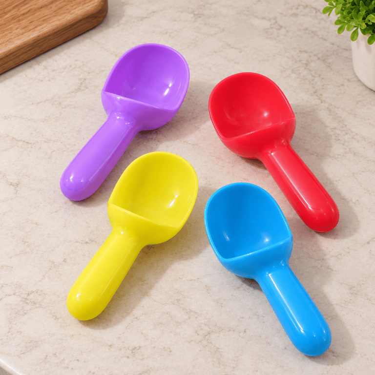 Kit 4 Colheres para Sorvete Coloridas de Plástico com Pá e Concha para Servir Sorvetes Gelatos Doces e Sobremesas