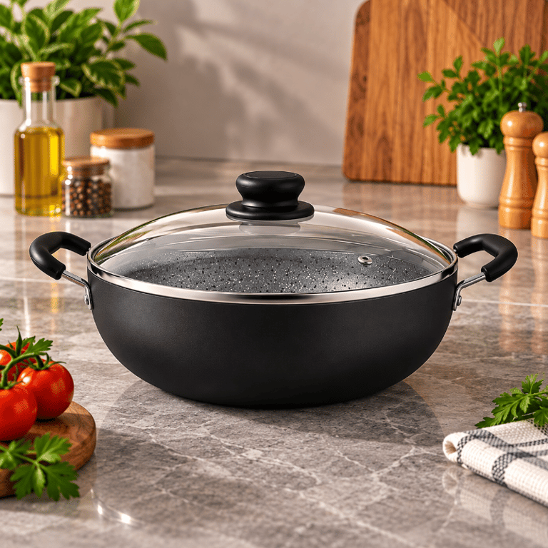 Panela Wok Alumínio 28cm Com Tampa de Vidro Maximum Stone Antiaderente Reforçada e Versátil Para Diversas Receitas