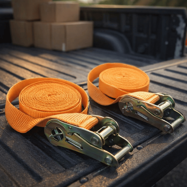 Kit Com 2 Cintas De Amarração 5 Metros Com Catraca Reforçada Para Transporte De Cargas Alta Resistência E Segurança