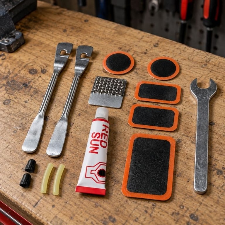 Kit Reparo De Pneu 14 Peças Com Remendos Cola E Ferramentas