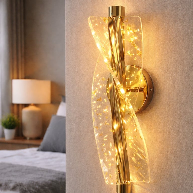 Arandela LED Decorativa Dourada Luz Quente Bivolt