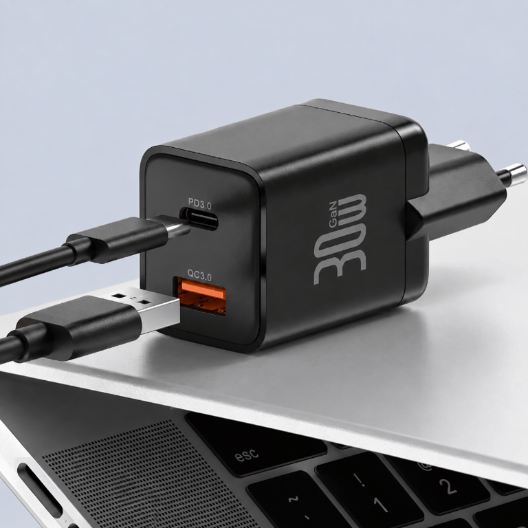 Carregador De Parede Turbo 30W Com USB C E USB-A Bivolt Para Celular