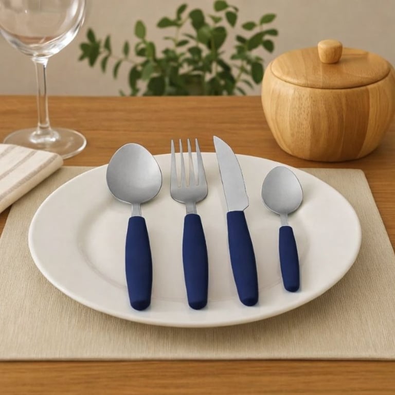 Jogo Talheres Faqueiro Aço Inox Porta Talher  25 Peças Cor Azul