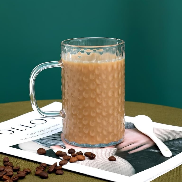 Caneca de Vidro de Café Texturizada Transparente Moderna