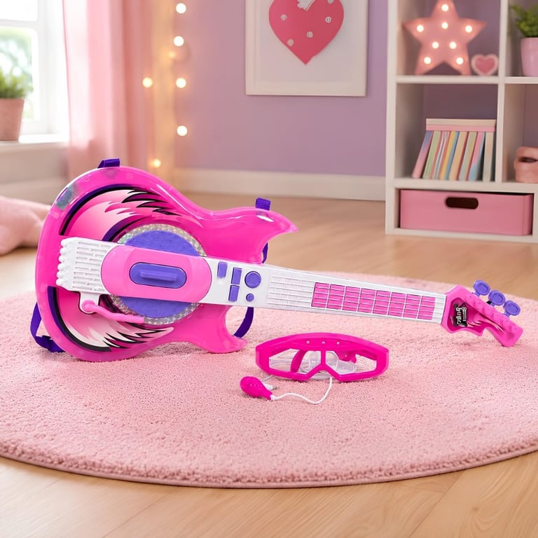 Guitarra Infantil Rocking Girl Com Microfone E Som Musical