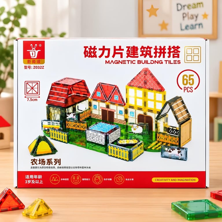 Blocos Magnéticos Fazenda 65 Peças - Brinquedo Educativo E Criativo
