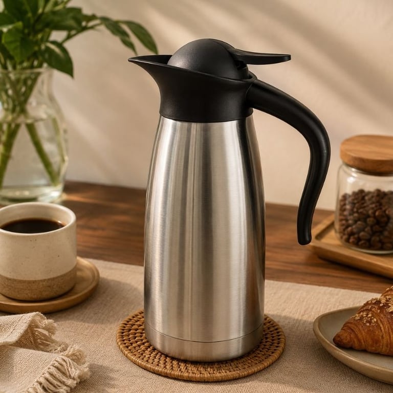 Garrafa Térmica Premium Em Inox 1,5L Prateada e Preta de Alta Durabilidade