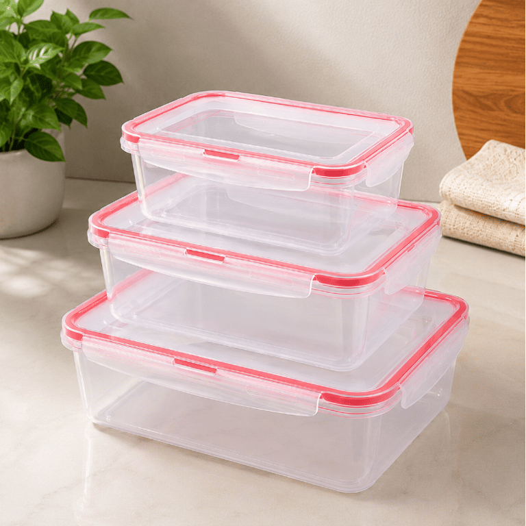 Conjunto de 3 Potes Retangulares Potes Organizadores com Tampas Herméticas para Armazenar Conservar e Organizar Alimentos na Cozinha