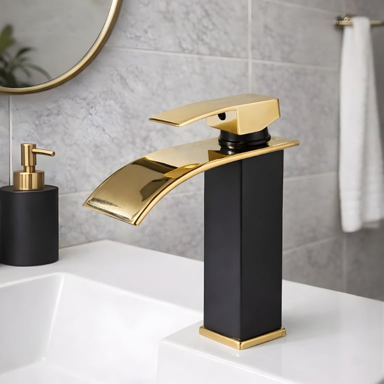 Torneira Monocomando Cascata Preta com Dourado
