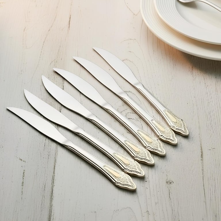 Conjunto De Facas De Mesa Em Aço Inox Com Detalhes Dourados