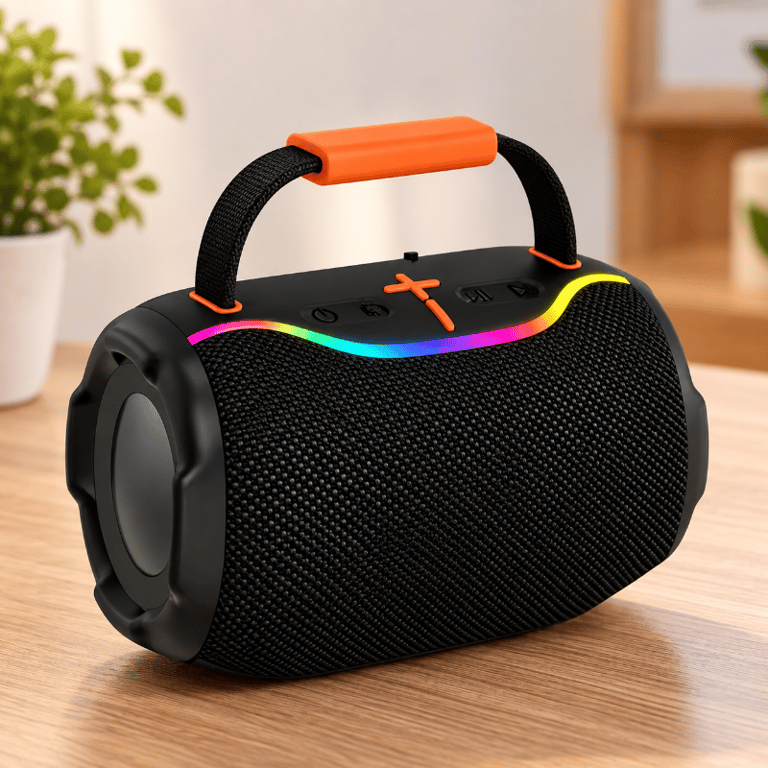 Caixa de Som Portátil Bluetooth 5W Sem Fio com LED RGB Rádio FM USB Cartão TF Bateria Recarregável e Alça