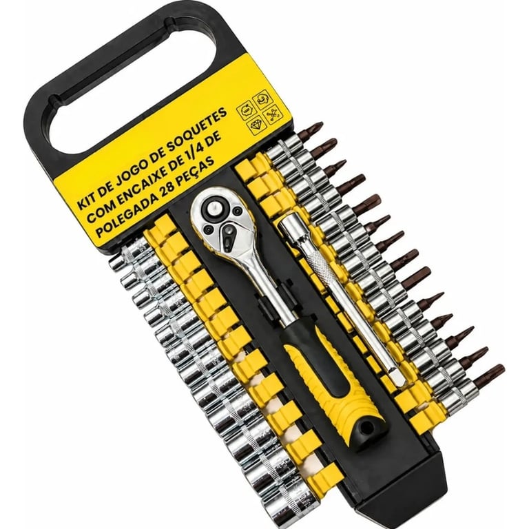 Kit de Jogo de Soquete com Encaixe de 1 4 Polegadas 28 Peças