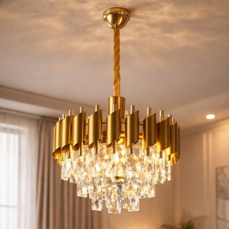 Lustre Pendente Dourado Cristais 