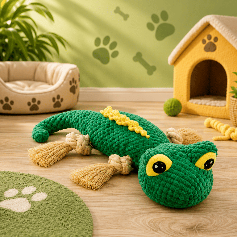 Brinquedo Mordedor Lagarto De Pelúcia Com Corda Para Cães