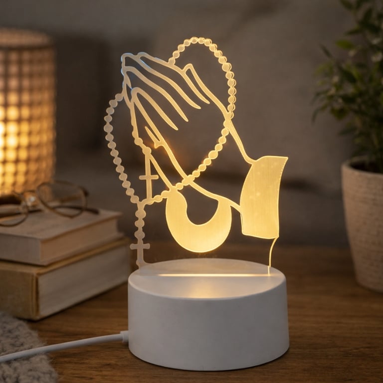 Luminária De Mesa Led Abajur Oração Multicolor Base Preta ou Branca