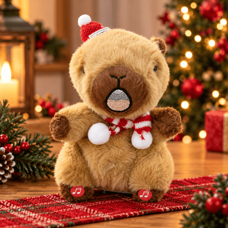 Capivara de Natal em Pelúcia Musical com Detalhes Natalinos 