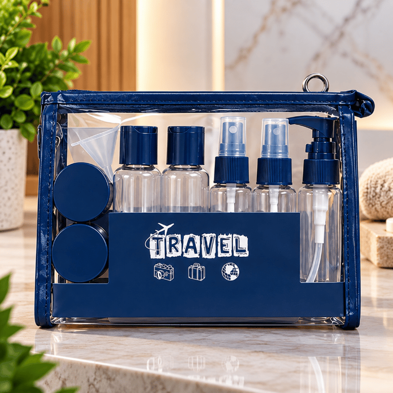 Kit Frascos para Viagem com 10 Peças Necessaire Transparente para Cosméticos Higiene Pessoal e Organização de Mala