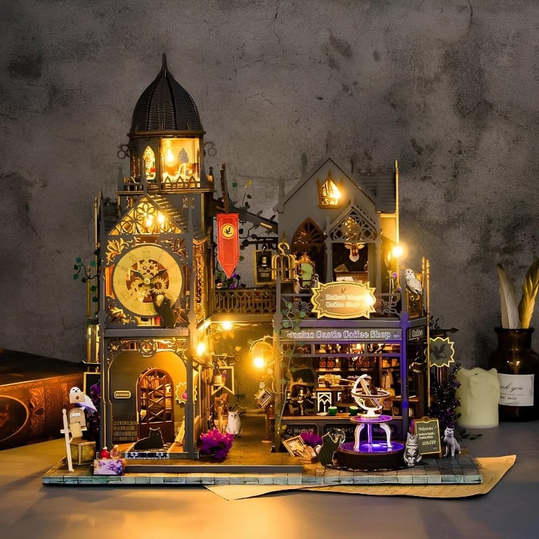 Kit De Montagem DIY Miniaturas Em Madeira Com LED Huoluo Castle