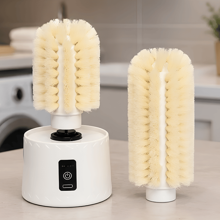Escova Elétrica De Limpeza Com Base Compacta E Duas Escovas Removíveis Para Higienização De Utensílios