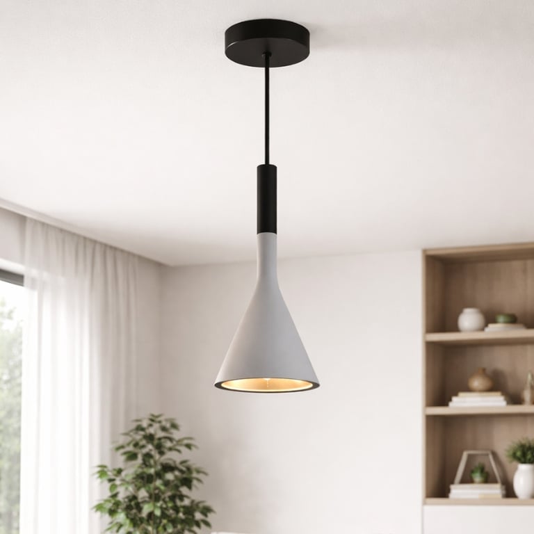 Pendente Cone Moderno Cinza e Preto