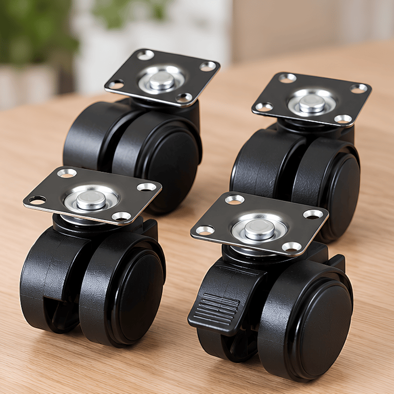 Kit Com 4 Rodinhas Giratórias Com Placa De Fixação Para Móveis E Equipamentos