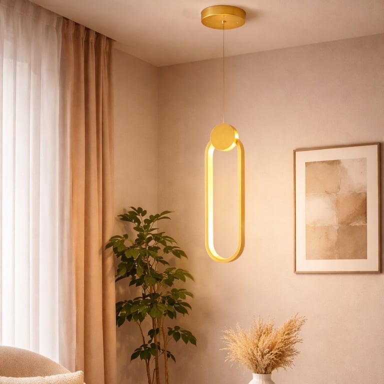 Luminária Pendente Dourada 16W Luz Quente Decorativa
