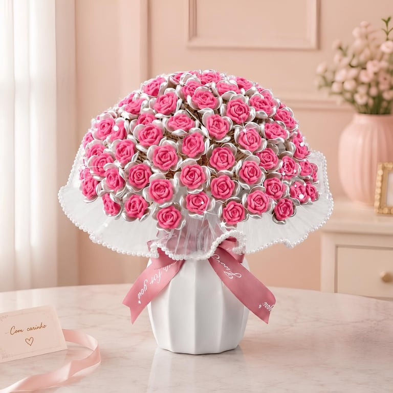 Kit DIY Buquê De 99 Rosas Com LED E Vaso