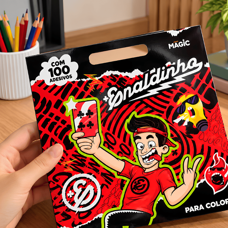 Livro De Colorir Infantil Enaldinho Com 100 Adesivos E Alça  Atividades Criativas Desenhos Divertidos 