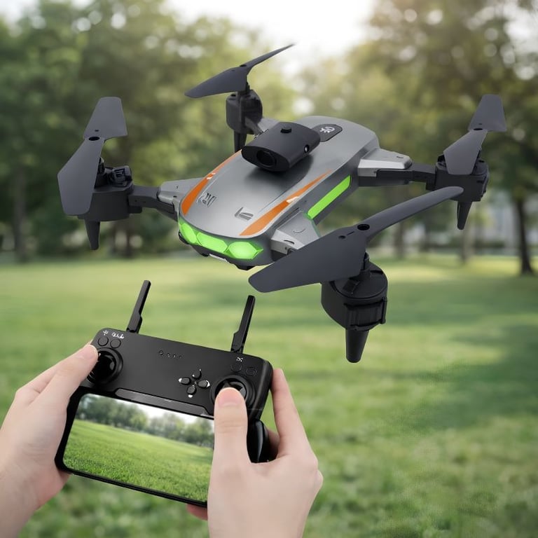Drone Dobrável Com Controle Remoto 2.4G Bateria Recarregável 1800mAh Carregamento USB Hélices Reservas Protetores E Estojo Para Transporte