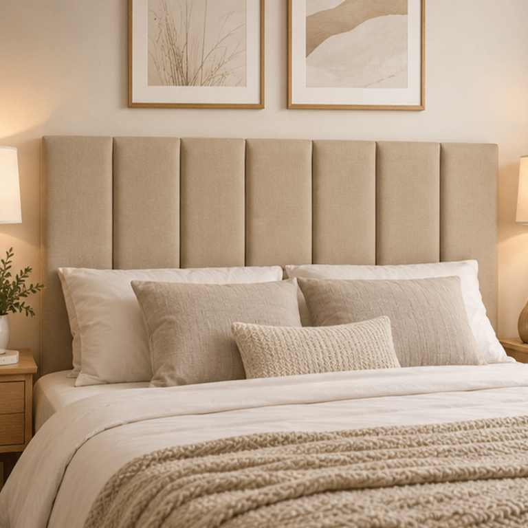 Cabeceira Estofada Bege Para Cama Box Casal kit com 7 Módulos 60x20cm